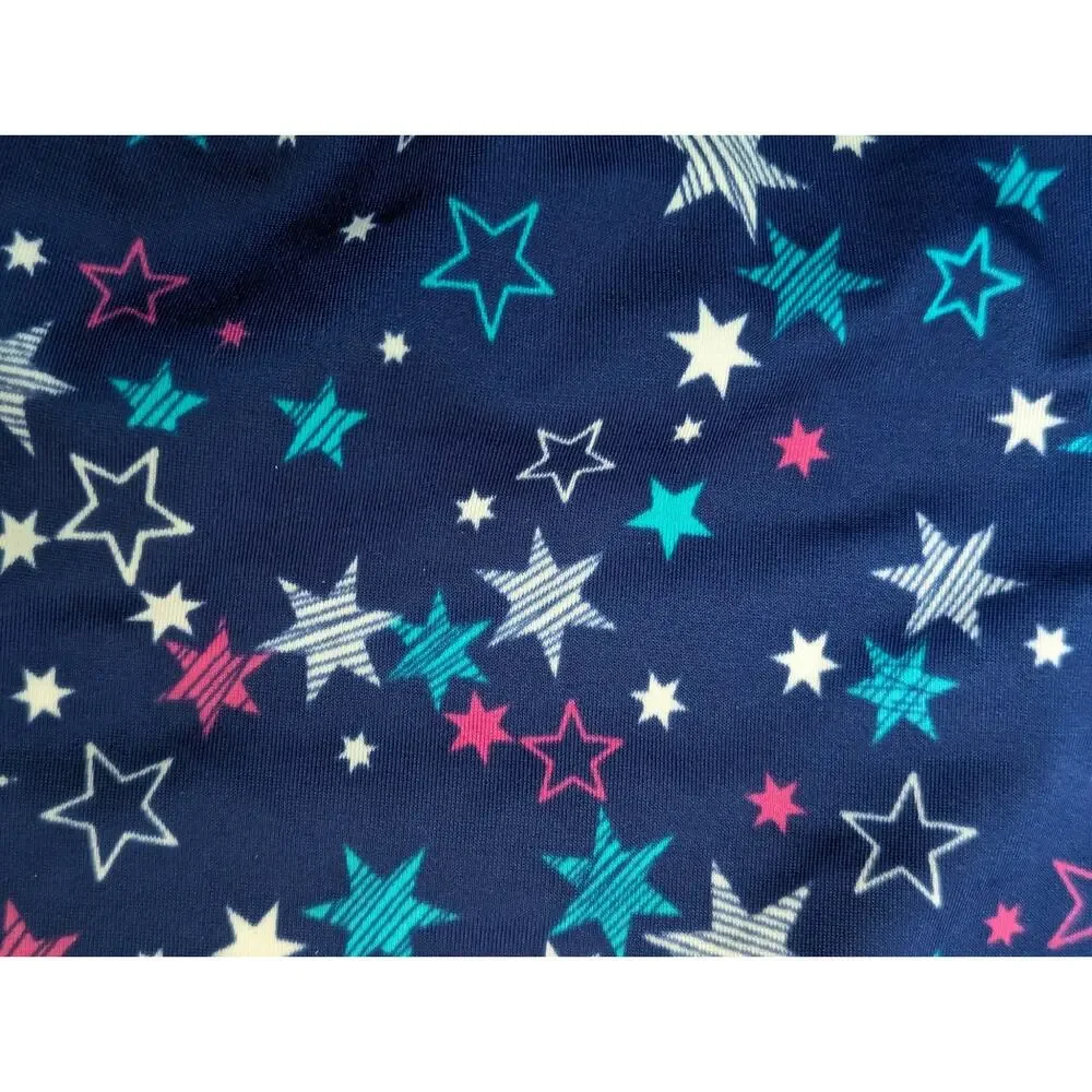 Speedo Girls One Piece Swimsuit Navy Blue Pink Multi Stars Tie Side Size M